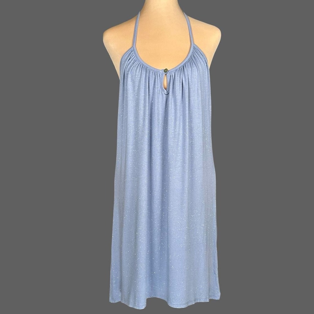 Chaser Glitter Halter Mini Dress M Periwinkle Blue Shimmer Sparkle Keyhole NWT